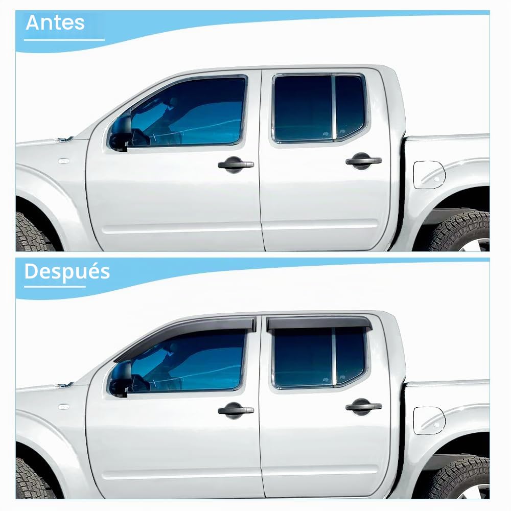 Deflectores de Viento para Nissan Navara D40 2006-2014 Doble Cabina 4X4, 4 Unidades, Ahumado Negro