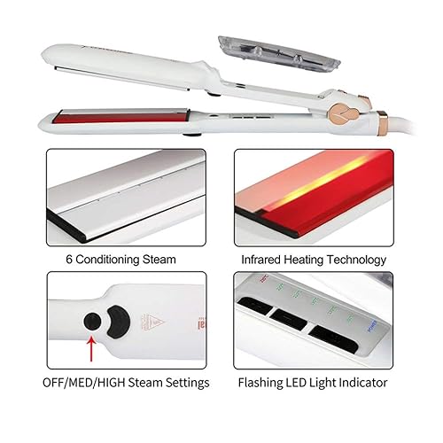 Miniatura 4 de DORISILK Plancha de vapor 2 en 1 para alisar el cabello y rizador, plancha plana profesional infrarroja de turmalina, plancha ancha de cerámica de