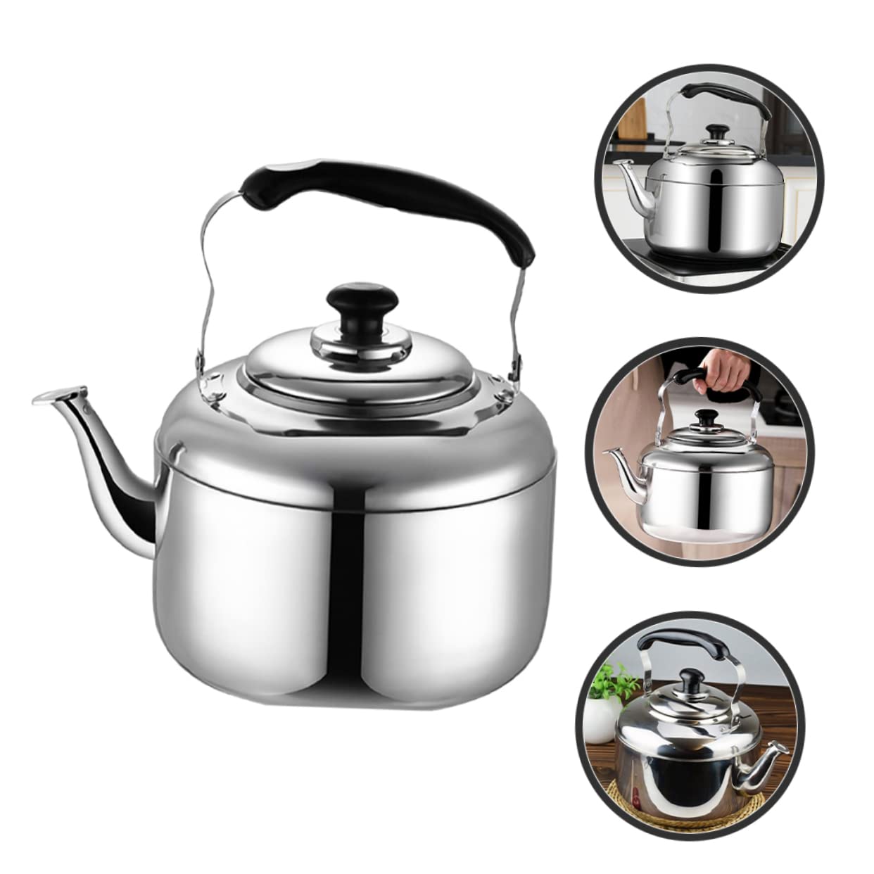 UPKOCH Tetera Silbante de Acero Inoxidable sin Imán para Cocina, Capacidad 4l, Ligera Mango de Baquelita, Adecuado para Uso Doméstico y Hervir Agua Rápido