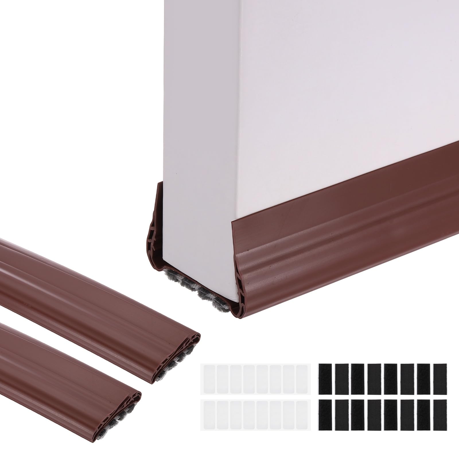 PATIKIL 2 Pezzi 93 Cm ParaSpifferi Sottoporta Adatta Per Porte Marrone | Guarnizione Sottoporta In PVC Con Spazzola, Con Spessore 5.8-5.7 Cm, Interne Esterne