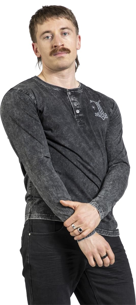 Black Premium by EMP Herren schwarzes Langarmshirt mit Knopfleiste und individueller Waschung
