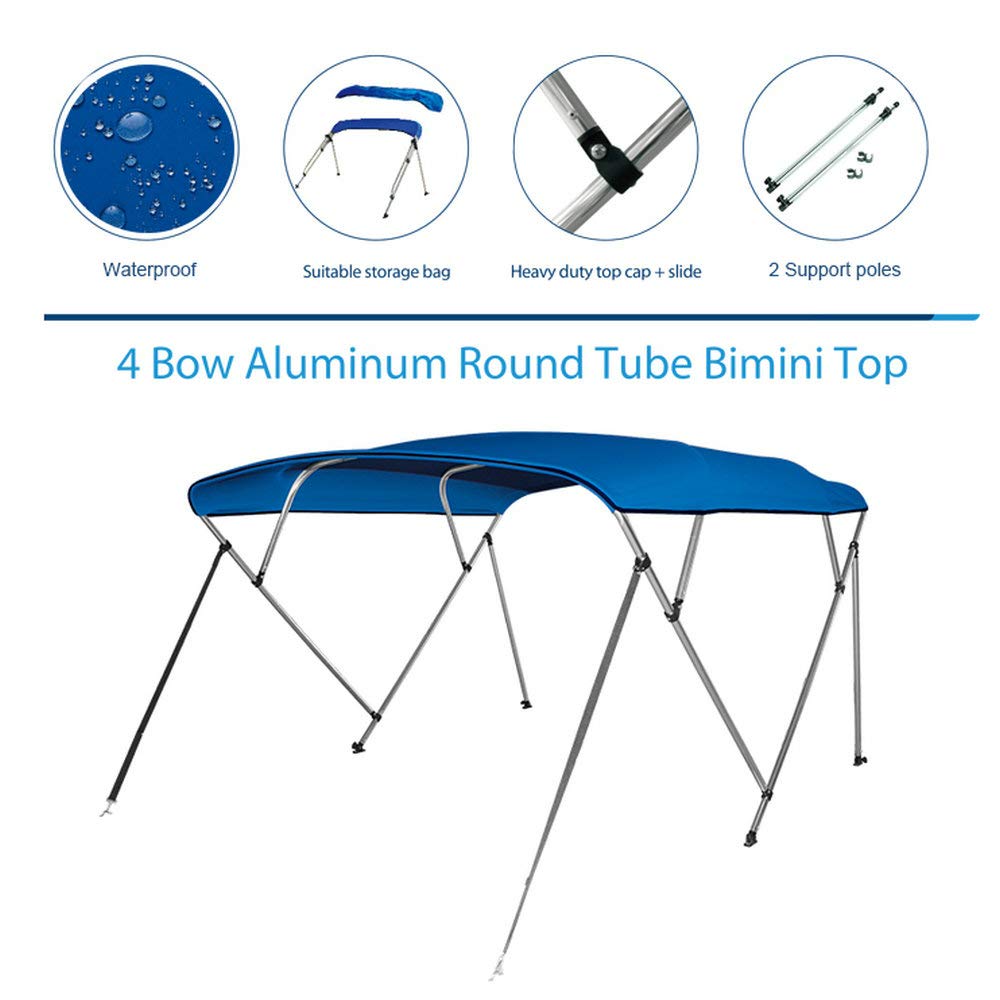 AITONOBLE 3-4 Bow Bimini Top 600D Solution Dyed Bimini Top Pacific Blue Boat Cover Includes Storage Boot Mounting Hardwares, 1 Inch Aluminum Frame with 2 Support Poles and 2 Straps