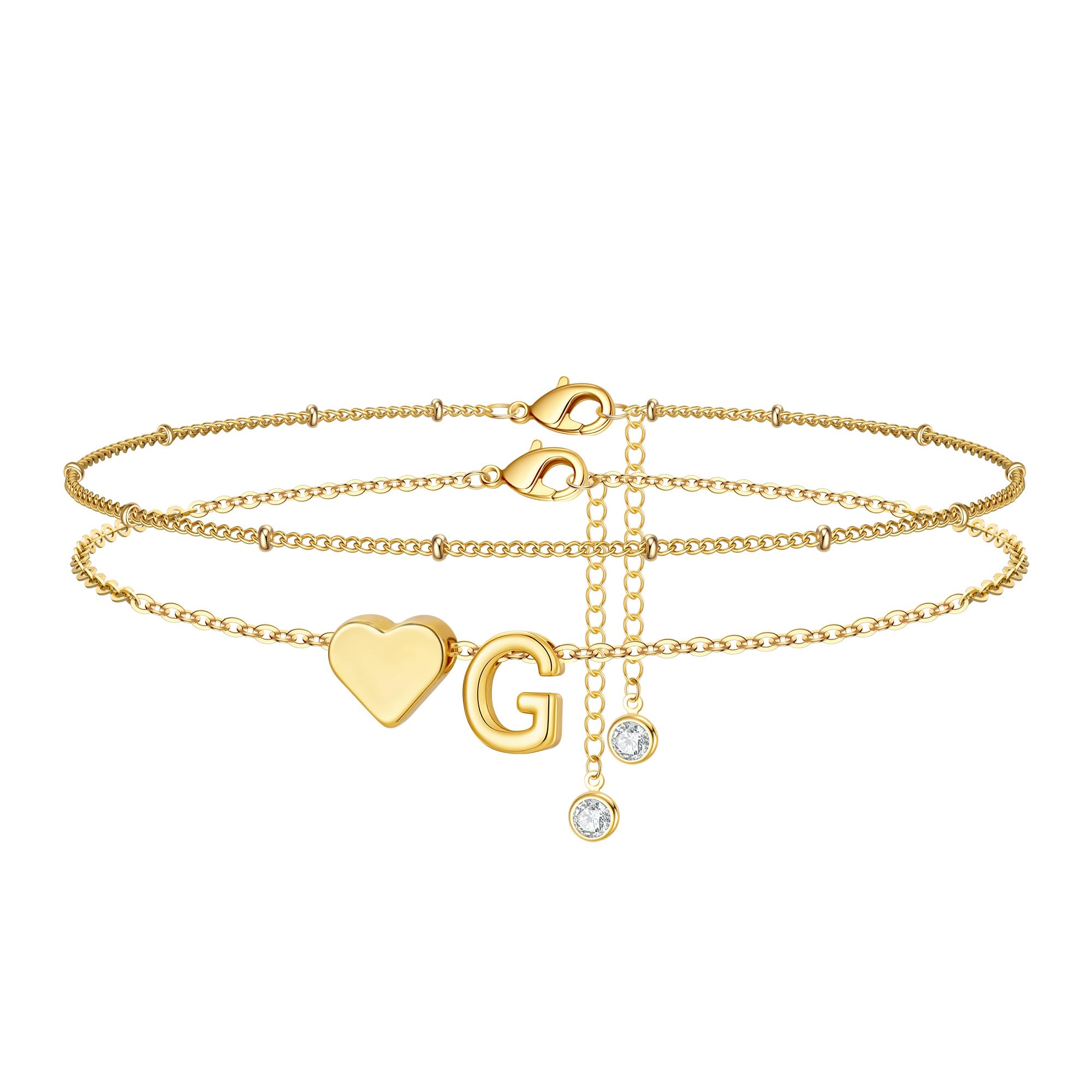 TINGN Fußkettchen für Damen, 14K Gold Vergoldet Herz Buchstaben Fußkettchen Kinder Mädchen Fussketten für Frauen Wasserfest Sommer Strand Fußschmuck Mehrreihige Fußkette Geschenke für Frauen Freundin