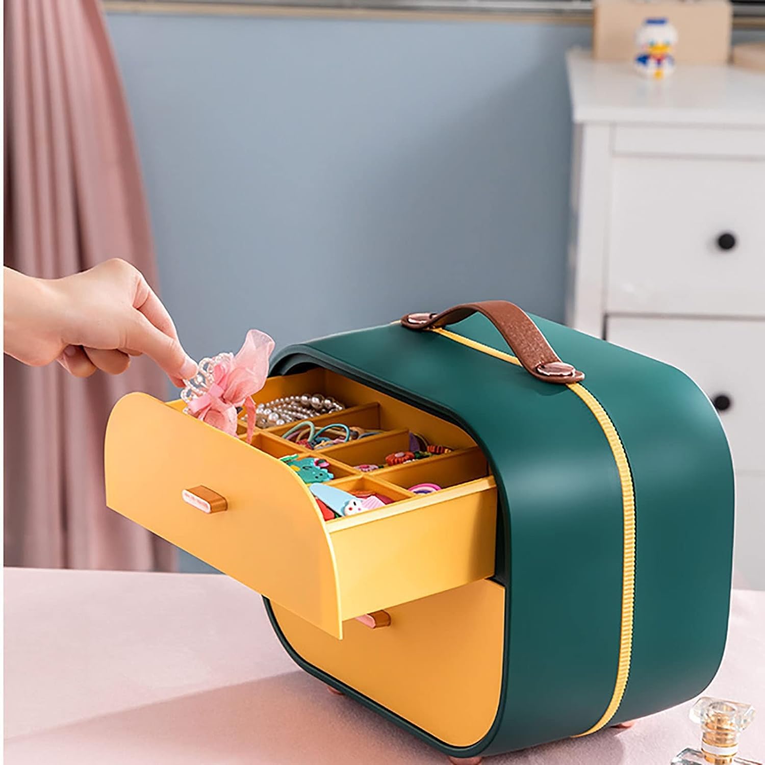 Organizador de Maquillaje Caja de Almacenamiento de cosméticos con asa portátil El Organizador Puede almacenar Sus cosméticos, Organizador de cajones de artículos de tocador, Puede limpiarlo