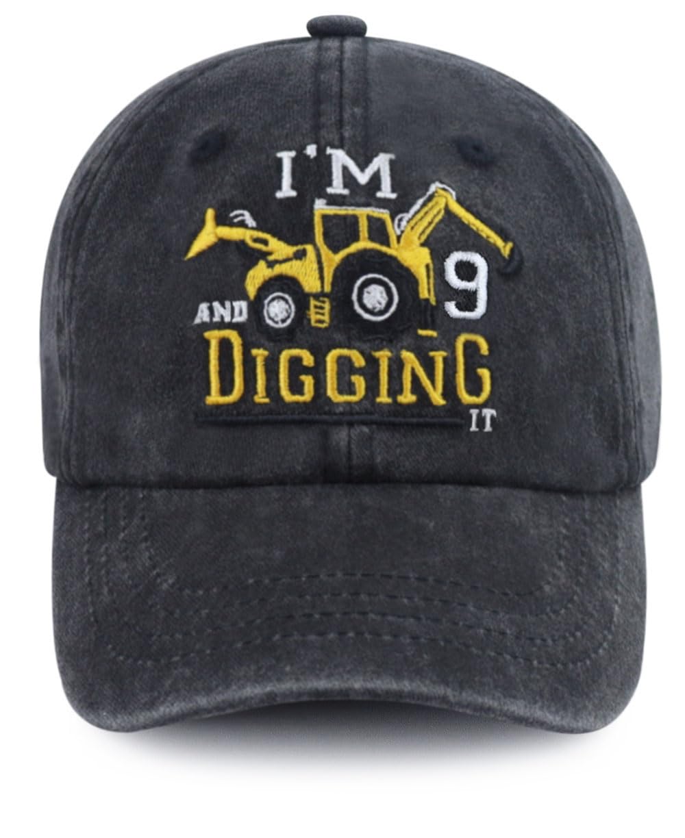 I'm 3/4/5/6/7/8/9 and Digging It Hats for Boys Girls, Funny Embroidered Toddler Excavator Birthday Baseball Cap