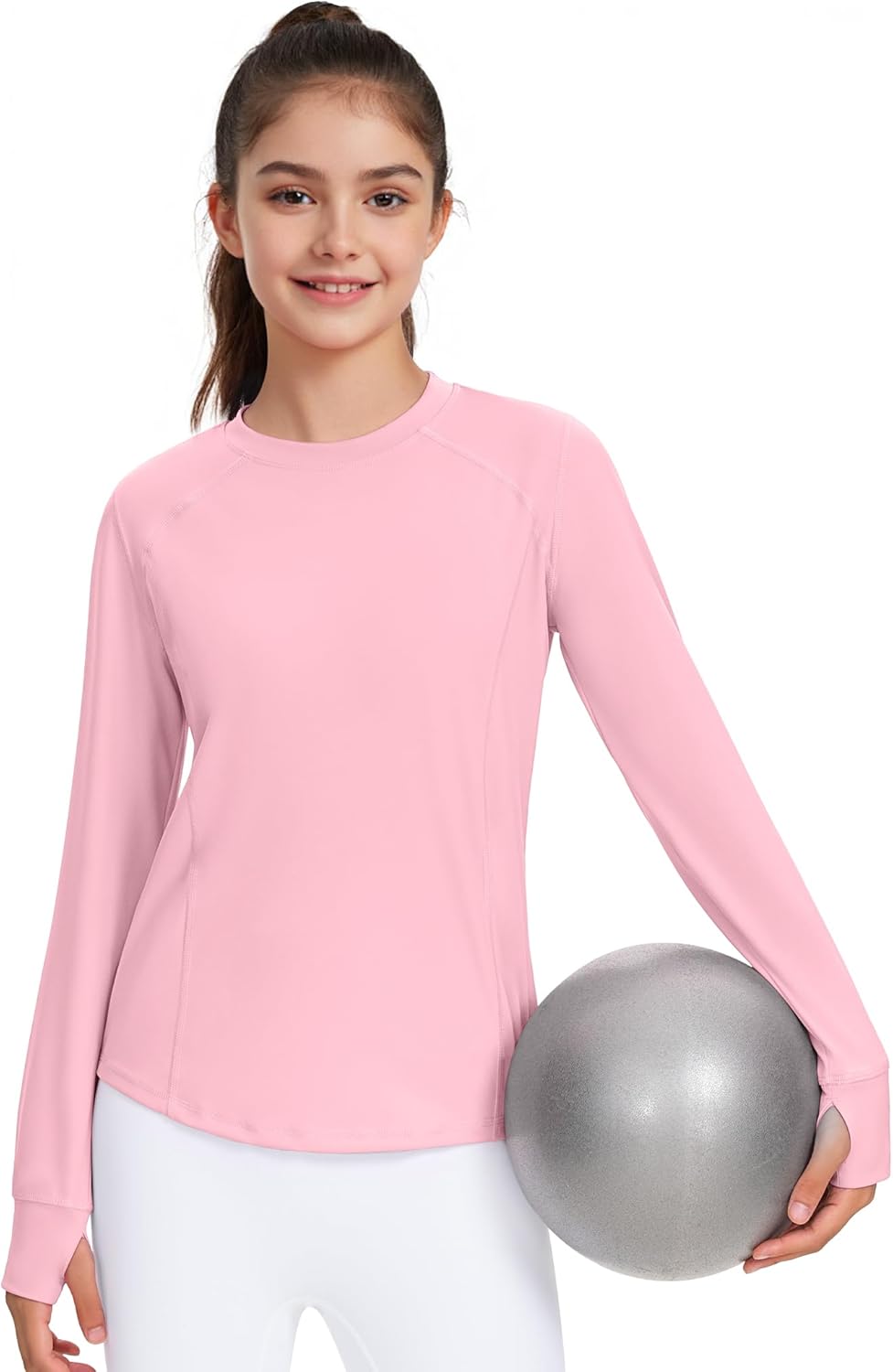 JOCMIC Girls Long Sleeve Shirts Athletic Shirt with Thumbholes Kids Crew Neck Basic Tee Tops for Sports Gym Yoga - Image 2