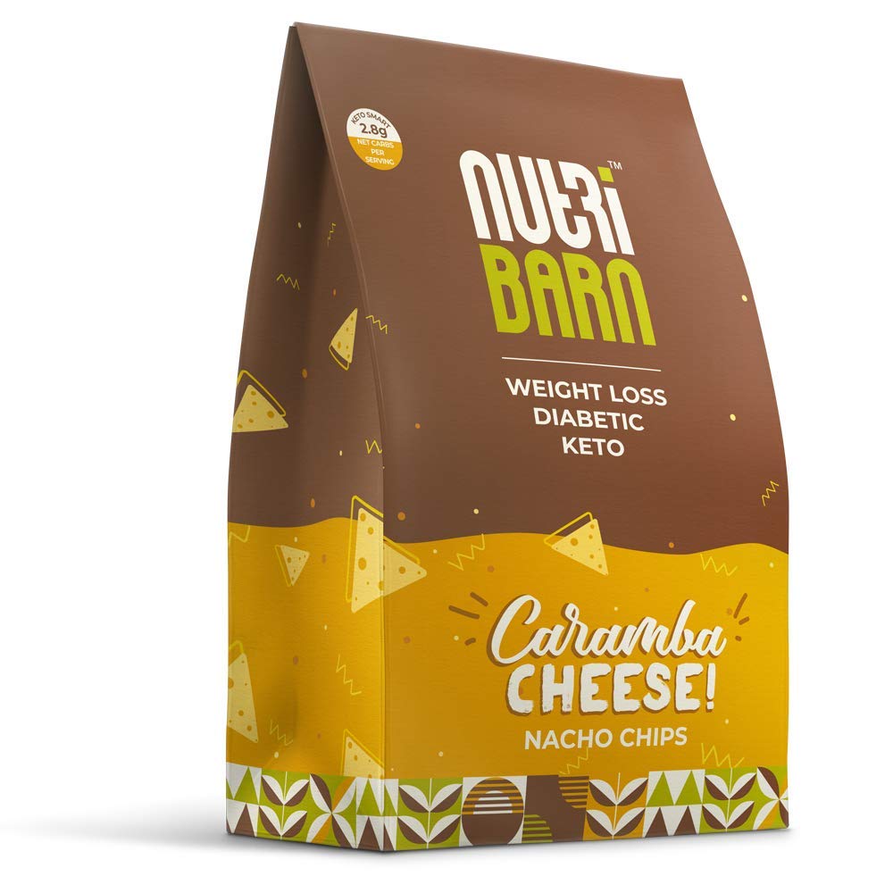 Nutribarn Keto Cheese Nachos, 60 Gms (Pack of 8), 2.8g Net Carb & 24% High Protein/Serving, Identical to Regular Nacho Chips, Low Carb, High Fibre, Low GI, Keto Diet, Weight Loss, Diabetic Friendly