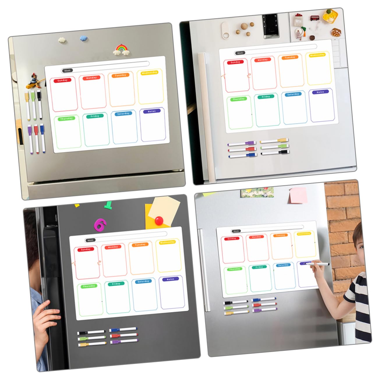 4juegos Tablero Magnético Erasable Para Planificación y Mensual Pizarra De Escritorio y Nevera Incluye Marcadores y Accesorios Para Organización Casa y Oficina