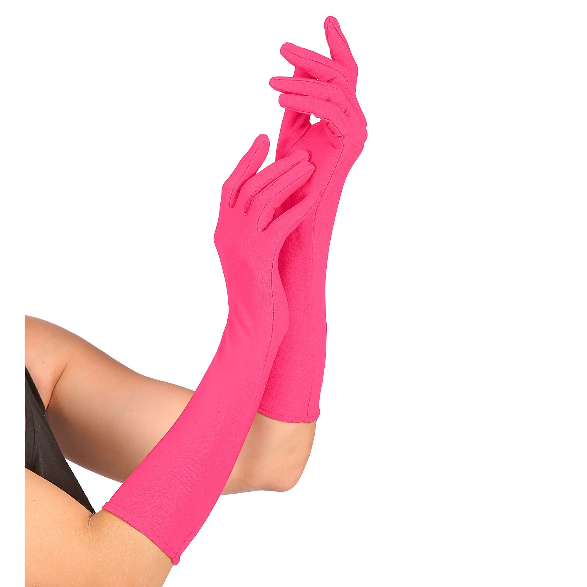 Neon Long - Pink Lace Lycra & Neon Gloves for Fancy Dress Costumes Accessory