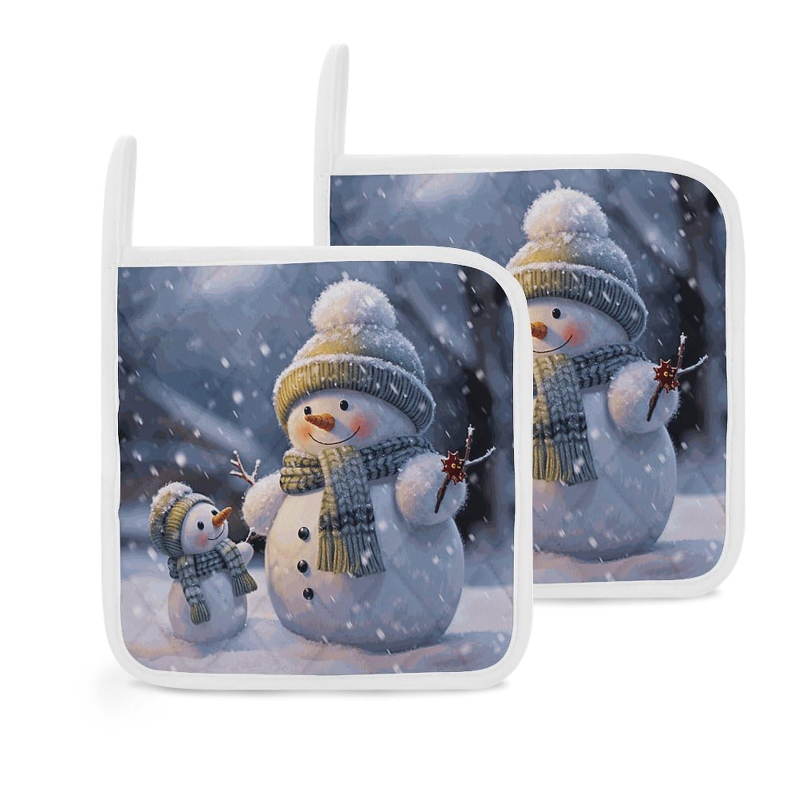 2Pcs Pot Holders for Kitchen Heat Resistant Hot Pads for Countertops Oven Winter Snowman Hot Holders Non-Slip Oven Potholders Set for Cooking Baking Trivet 8 Inch