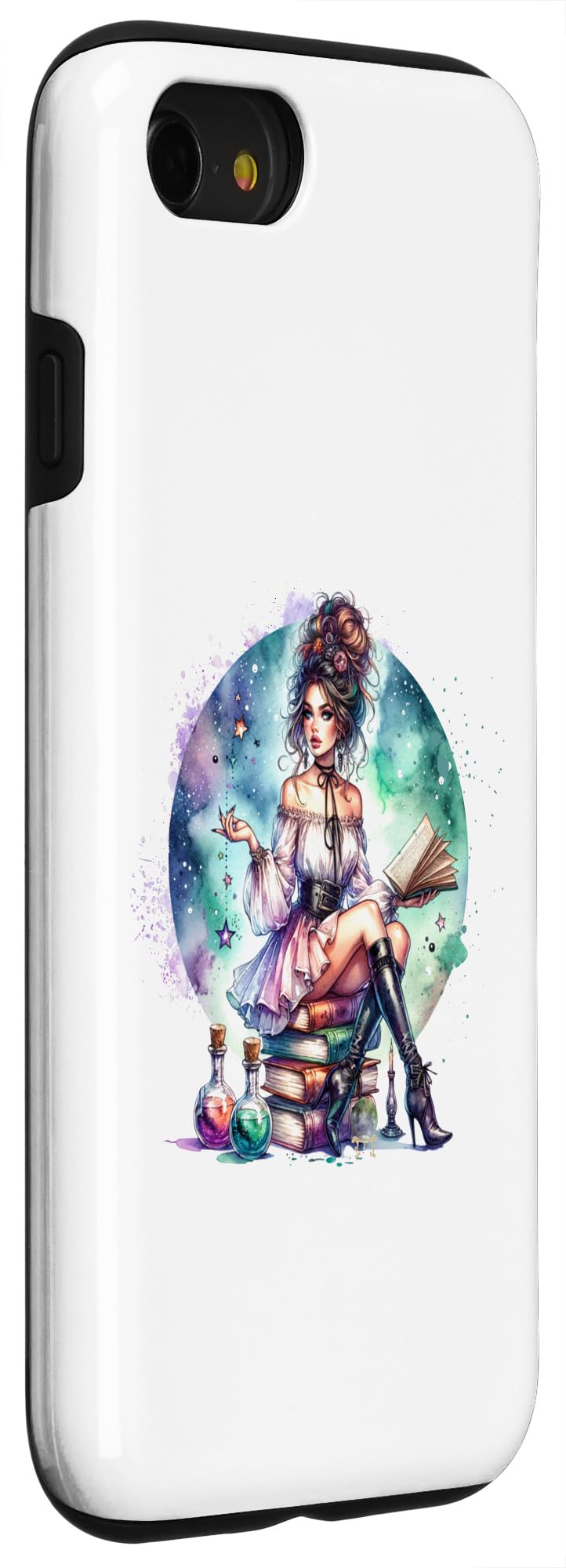 iPhone SE (2020) / 7 / 8 Enchanting Woman Reading Graphic Art Sitting On Books Case - Image 3