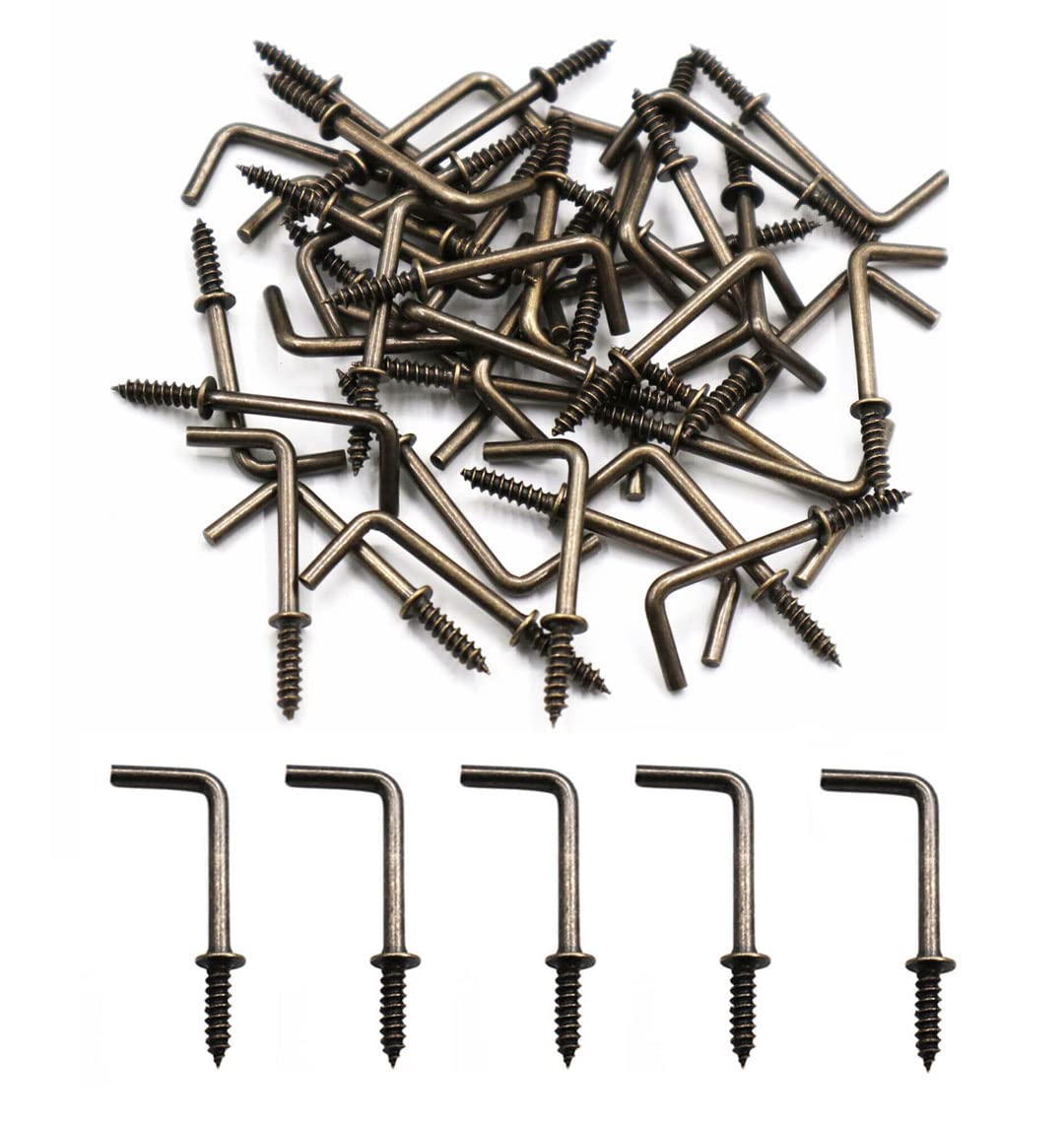 Antique Brass Screw Hooks - 80 Pack L Shape -1 Antique Brass Screw Hooks - 80 Pack L Shape -1