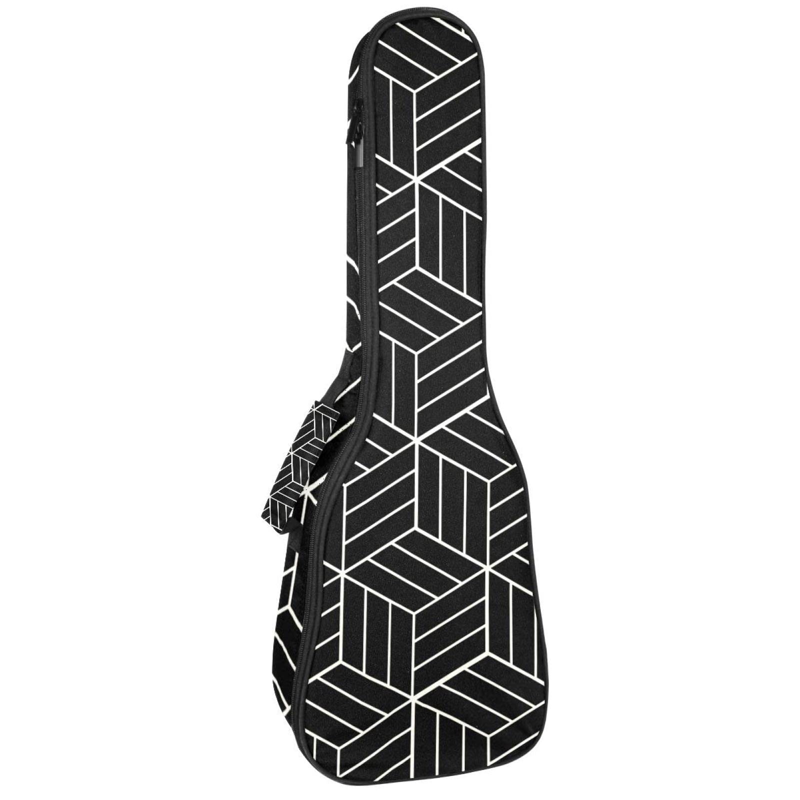 Sac à dos robuste pour ukulélé de concert - Sac de rangement pour ukulélé soprano - Sac rembourré de 10 mm - Motif géométrique noir d'inspiration japonaise