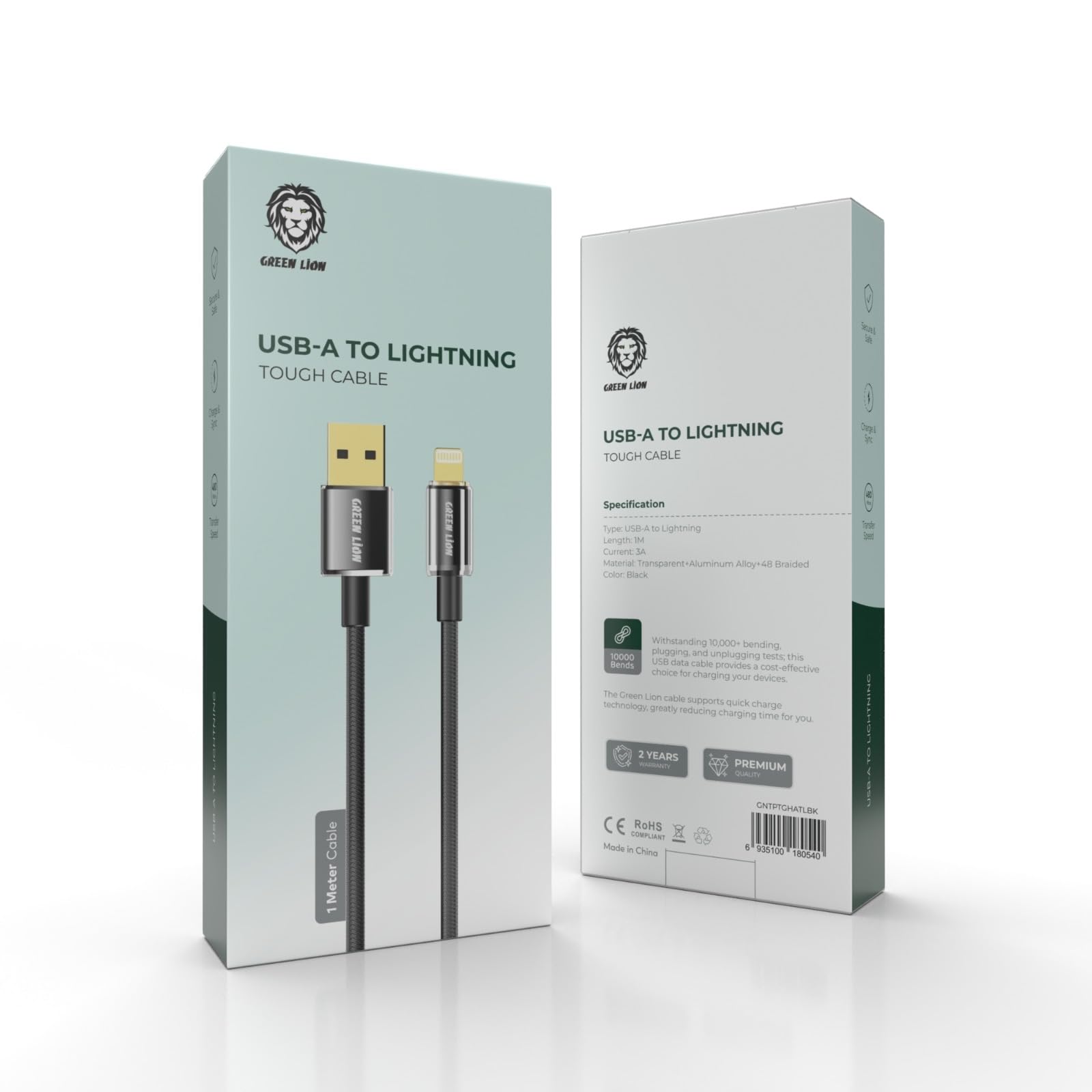Green LionUSB-A to Lightning Touch Cable 1M 3A - Black