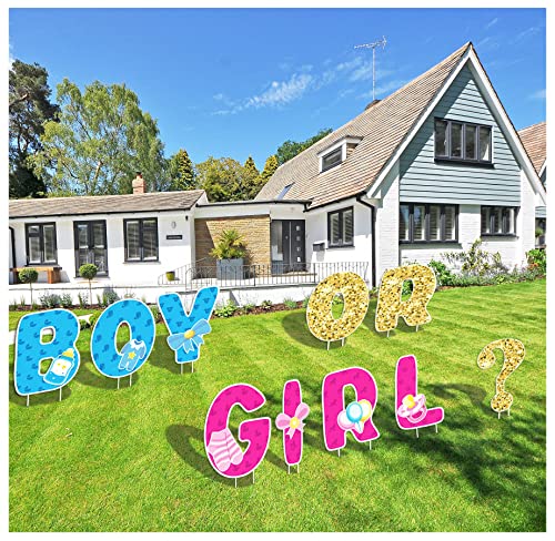 Geschlecht Reveal Dekorationen, Baby Gender Reveal Ideas Party Banner, Junge oder Mädchen Hofschild mit Pfählen, 10 Stück Buchstaben Rasenschilder Cover