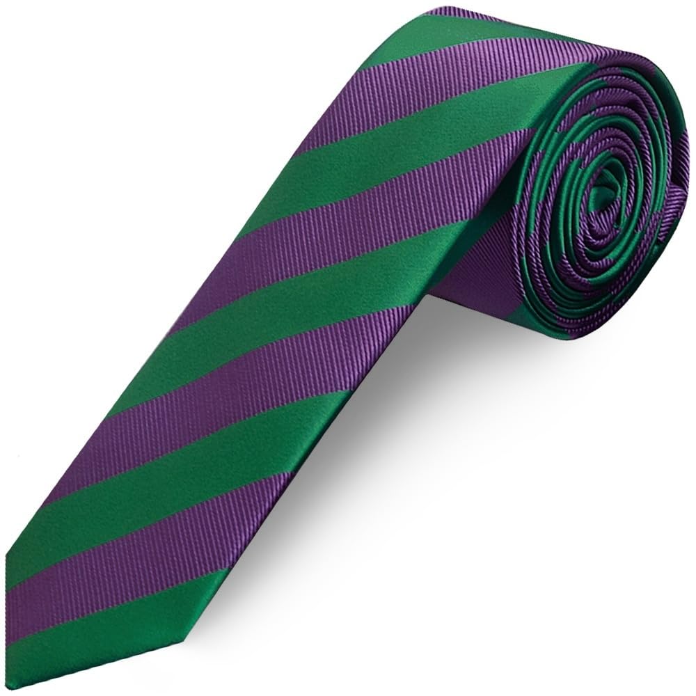 Green and Purple Striped Skinny Men's Tie Slim Tie Thin Tie Wedding Tie