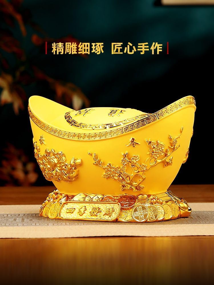 四季发财金元宝摆件 Feng Shui Figurine Home Office Decor Chinese Gifts 中式招财客厅酒柜储钱罐装饰品店铺开业礼品 9377