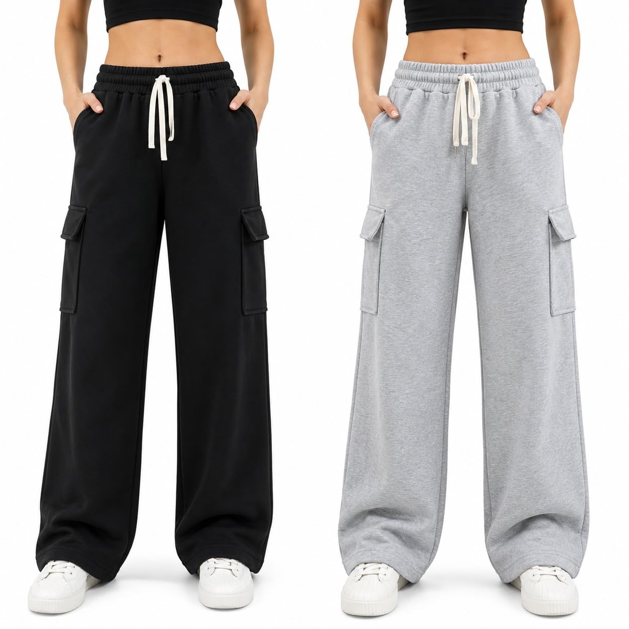 r cube Women Track Pant | Women's Wide Leg Track Pants High Waist Drawstring Sweatpants Casual Loose Fit Lounge Joggers, Dark Grey Pack of 2-picture-15