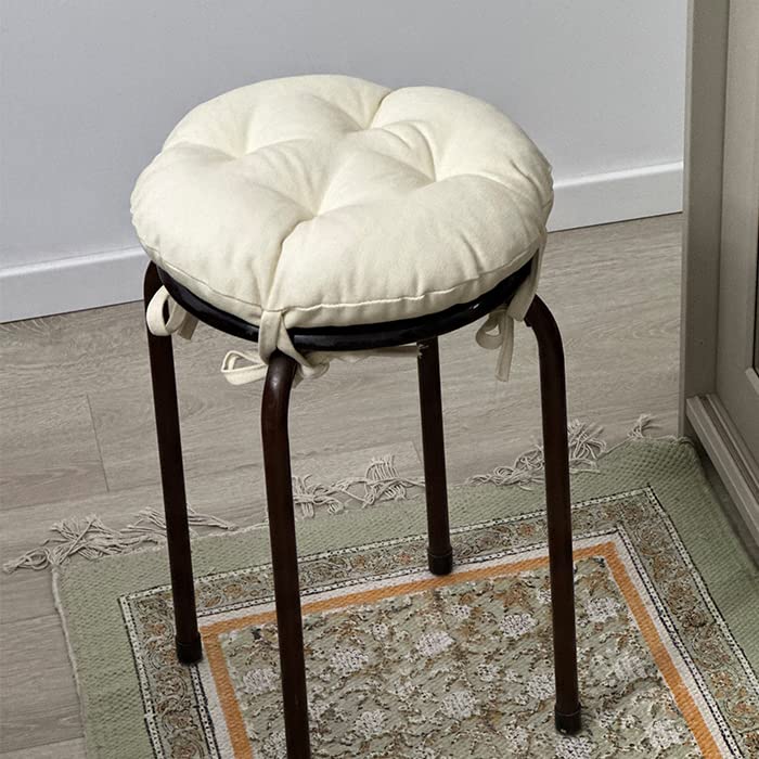 Thicken Round Stool Seat Cushion Super Soft Non Slip Chair Pads with Ties Solid Color Dining Chair Cushions (Diameter:33cm(13inch), Lake Blue)