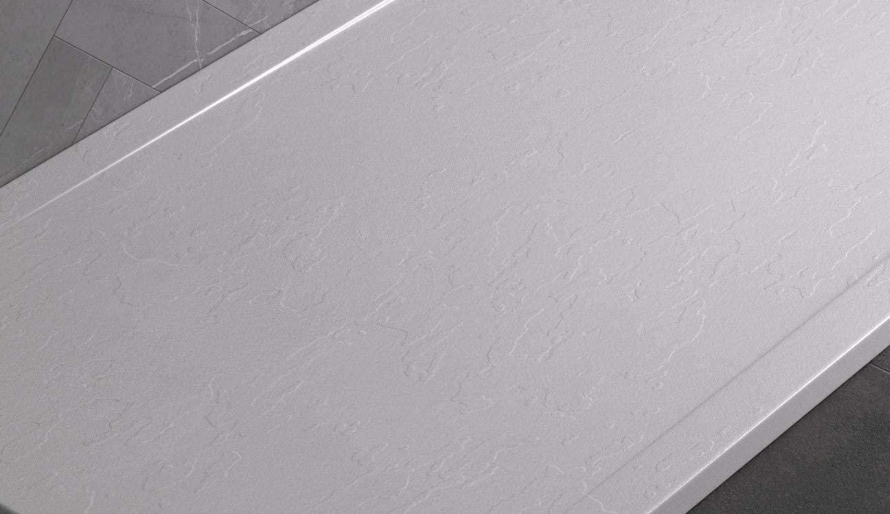 Plato de ducha gris antracita RAL7011 con efecto piedra de pizarra, serie Lisboa, 3 cm, revestimiento de gelcoat, antideslizante