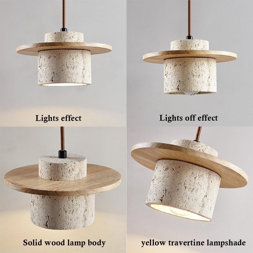 Lampadario Giapponese in travertino Bianco, Lampada a Sospensione con Paralume in Pietra Naturale, Lampada da soffitto Singola Regolabile in Stile Moderno di metà secolo, lampadari