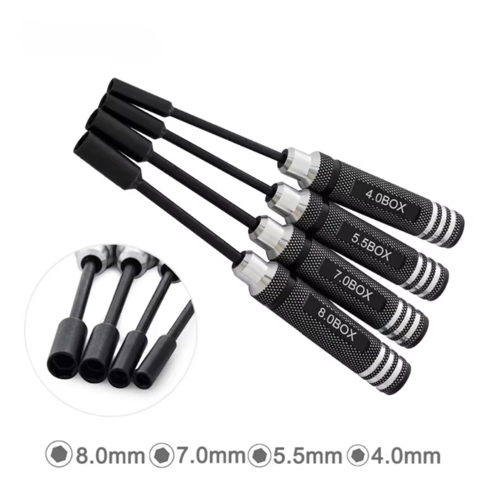 Piezas Coche Teledirigido Para 4 Piezas .0 5. 7. 8.0mm Kit Herramientas Reparación Llave Tuerca Hexagonal Destornillador Inglesa Caja Accesorios Y Actualizaciones Vehículos Orugas RC(Black)