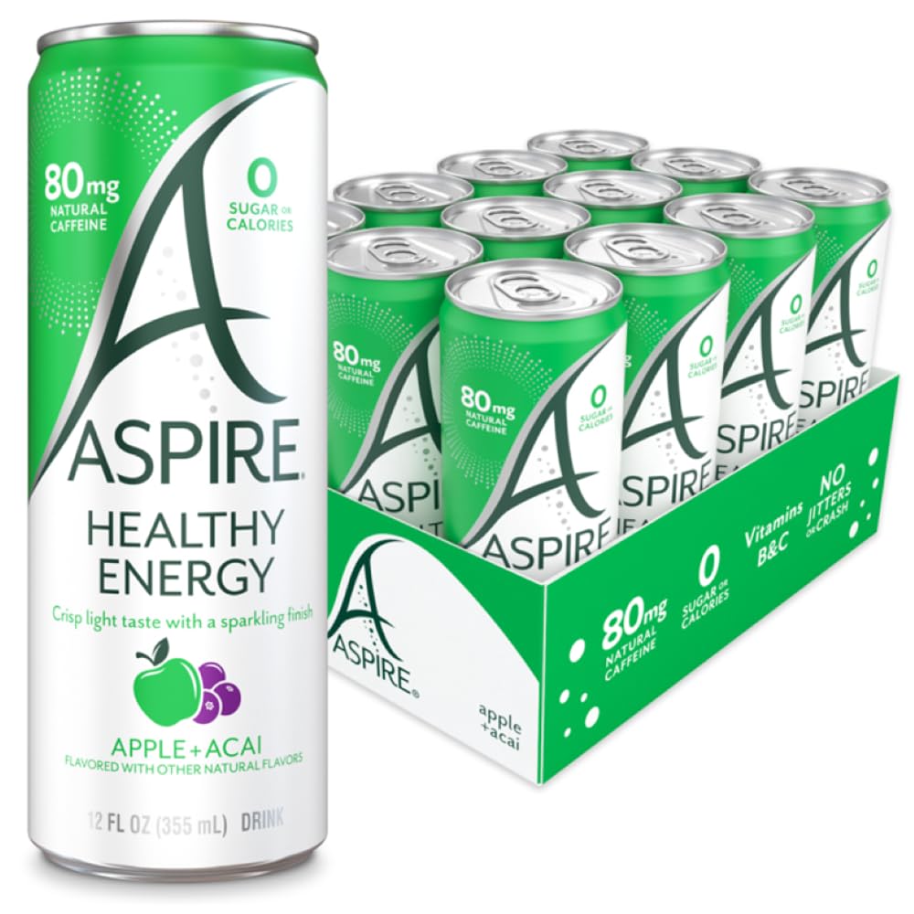 Apple Acai, Healthy Energy Drink 80mg Natural Caffeine, Zero Sugar No Carbs Keto Friendly, 12 Pack Green Tea Sugar Free Drink Low Caffeine Zero Calorie