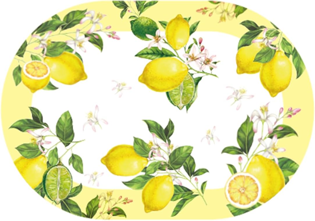 Spring Lemon Oval wipeable Placemats Set of 4, Faux Leather Lemon mat,Heat Resistant, Non-Slip, Stain Resistant, Waterproof, Oil Resistant, Washable, for Festive Party Table Decorations