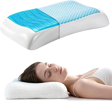 Gel Memory Foam cooling pillow, for Side Blue, Back and Stomach Sleepers
