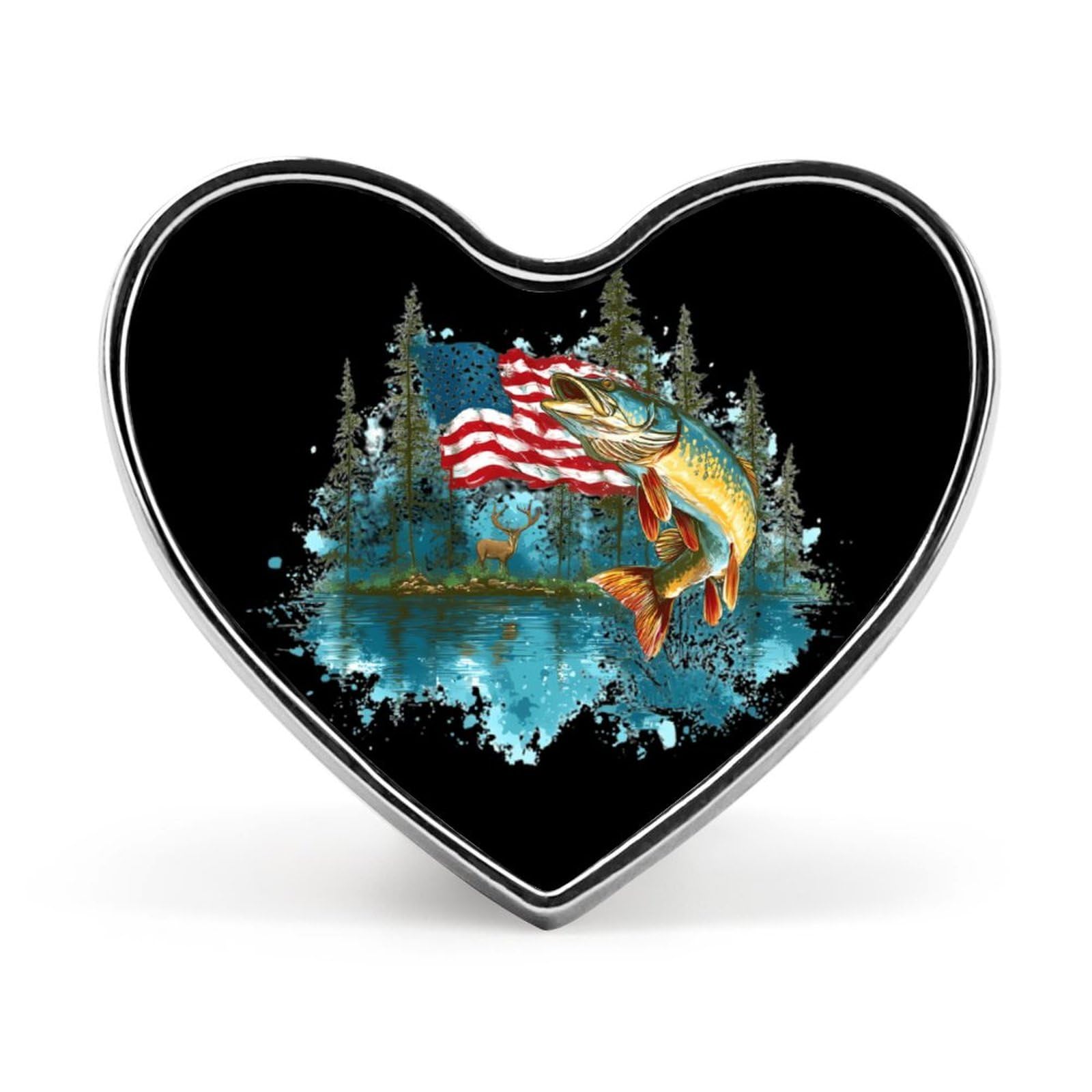 s Deers Lake Fish U.S.A. Flag Enamel Lapel Pin Button Pins Brooch Heart Badge Funny Jewelry for Backpack Cloths Hats