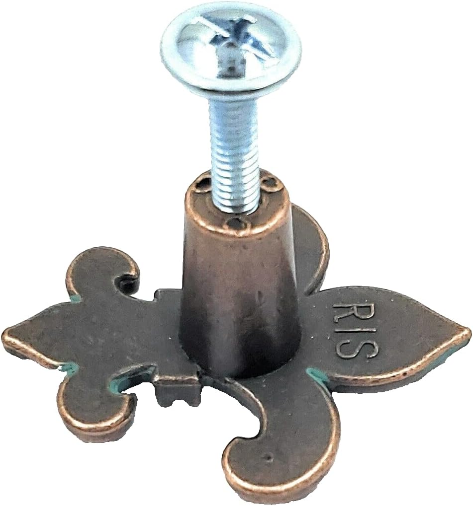 Fleur-de-lis Cabinet Knobs, Copper Patina Finish, Decorative Door Knobs Set for Kitchen Vanity or Dresser, Pack of 10