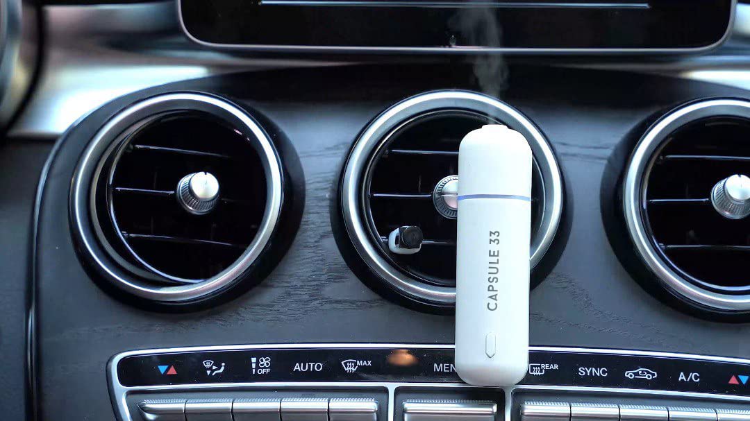 Paquete de iniciación de perfume para coche, ambientador de coche, difusor de aroma ultrasónico, 6 fragancias (cristal blanco, diamante rojo, oro oriental, azul océano, cereza dulce, rosa