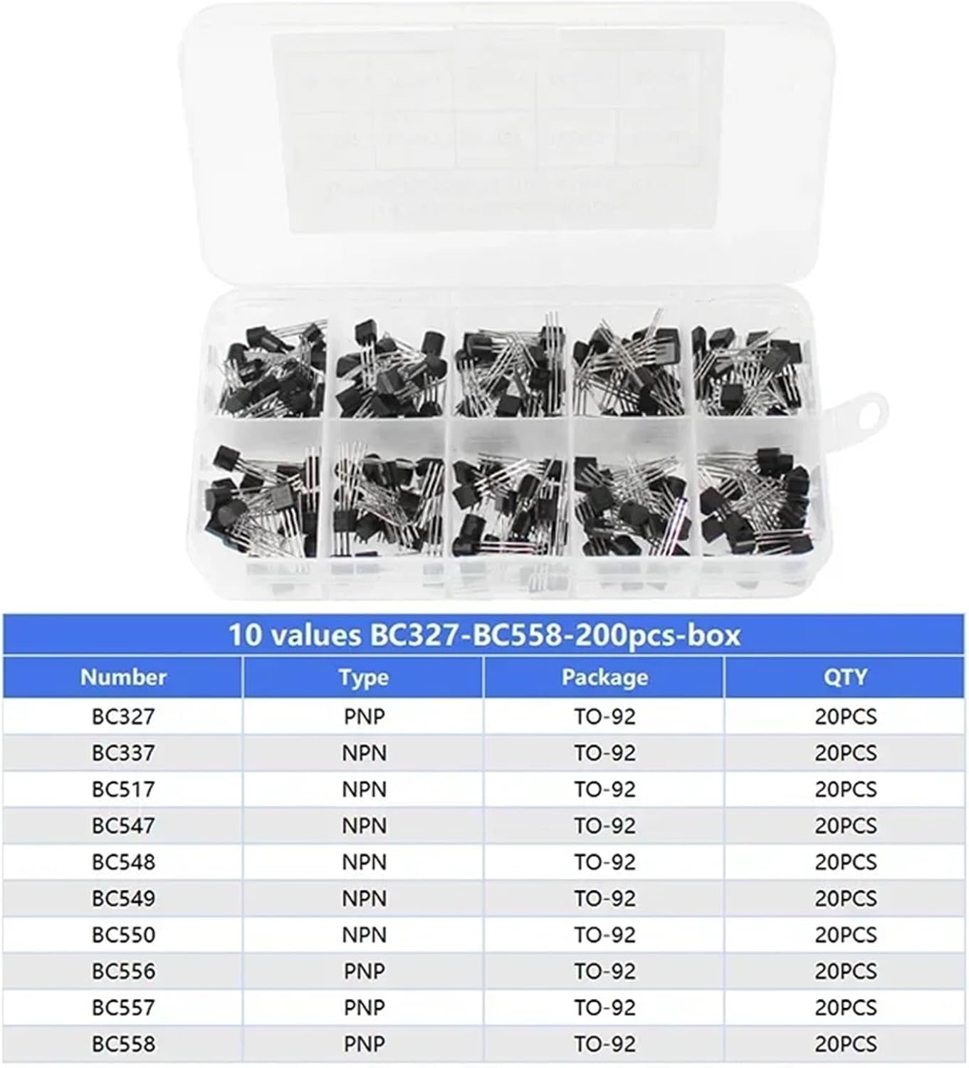 50-900pcs BJT Transistor Kit A1015 BC327 BC337 C1815 S8050 S8850 2N2222 2N2907 2N3904 2N3906 TO92 PNP NPN Triode Transistors Set(A1015-2N5551-900pcs)