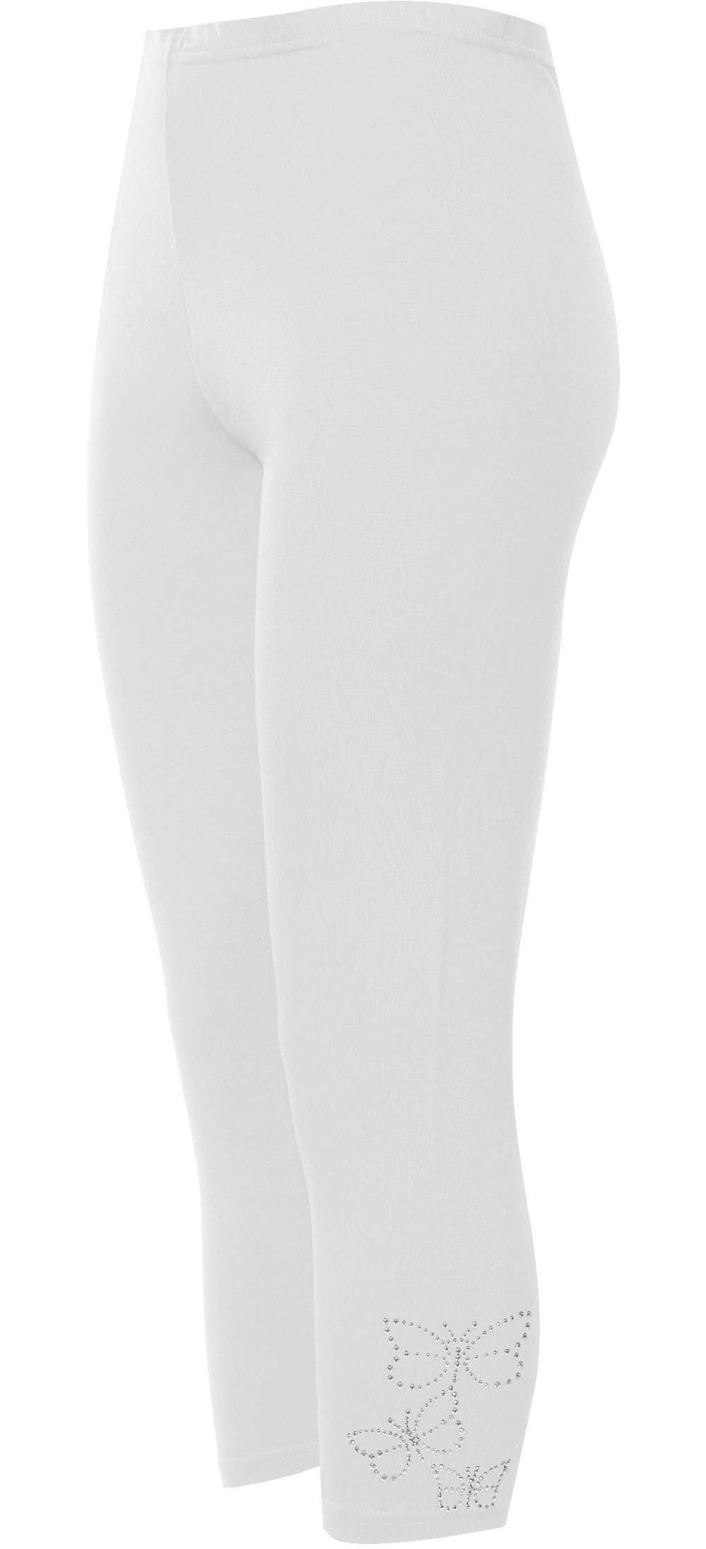Wearall Women's White New 3/4 Butterfly Sequin Stretch Leggings 28/30
