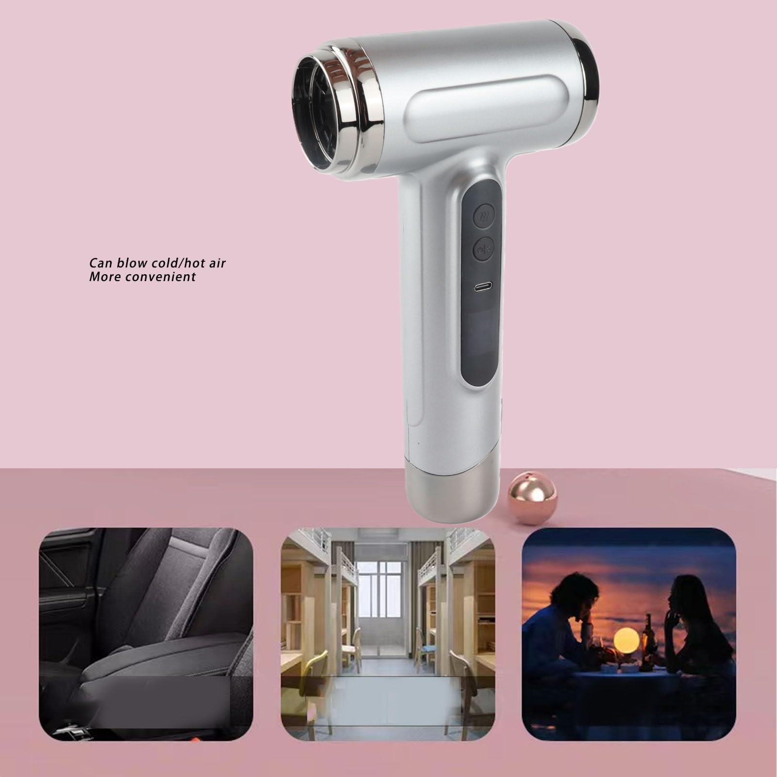 Jiawu Secador de Pelo Inalámbrico, 200 W, 15600 MAh, Secador de Pelo de Viaje con Viento Frío y Caliente, de Portátil con Boquilla de Cable de Carga USB para Viajes, Camping, Dormitorio