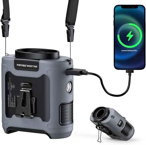 Ventilador de cintura portátil AI recargable 10000 mAh cinturón camisa clip en ventilador para enfriamiento corporal que sopla aire frío 5