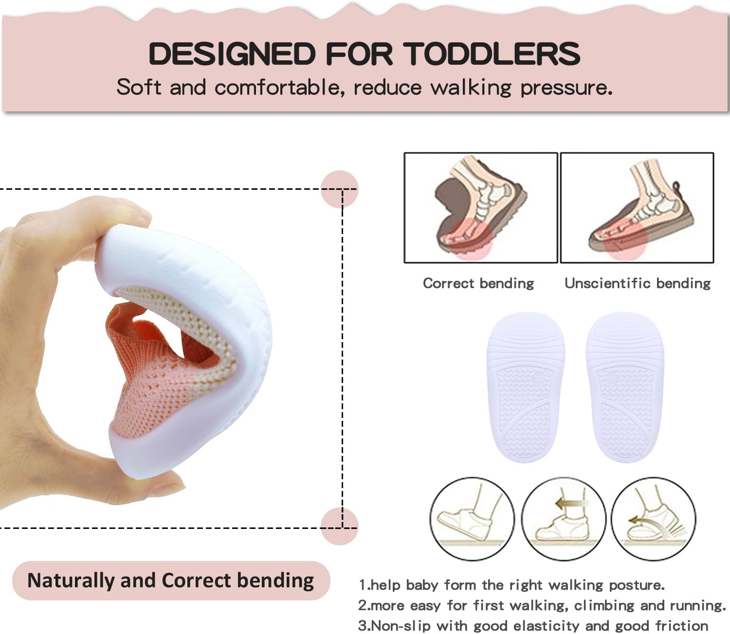 Baby Shoes Boys Girls Breathable Mesh First Walking Shoes Kids Lightweight Toddler Slip On Indoor Floor Slipper Cotton Sneakers 12-18 Months Infant Pink image 5 of 5 B0F37D9247