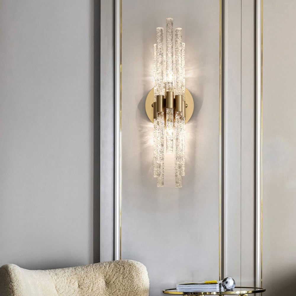 KXEcoLife Wall lights for bedroom Crystal Metal Sconce Indoor Mounted Lamp Nordic E14 board Lighting Fixtures For Bedroom Bedside Hallway Living Room Home Decoration Gold