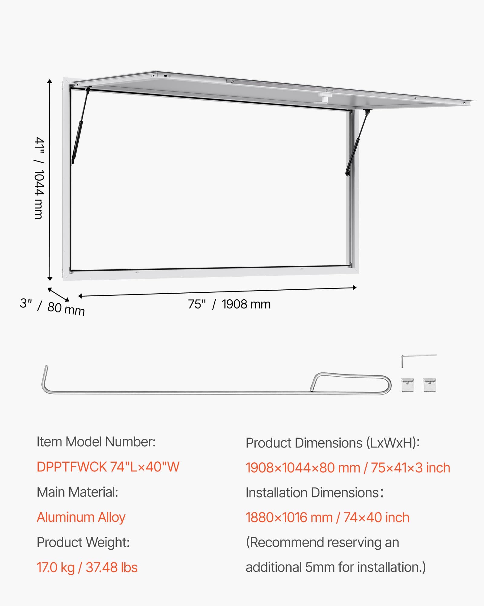 VEVOR Fenêtre de Concession pour Camion Restaurant 188 x 101,6 cm, Fenêtre de Service pour Stand de Vente, Cadre en Alliage d'Aluminium, sans Verre, avec Porte à Auvent et Crochet de Traction