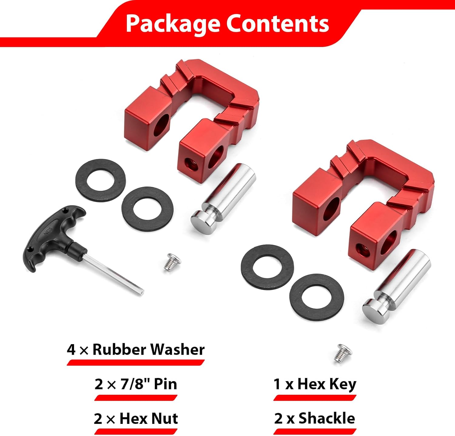 WeiSen 2 Pack 3/4" D Ring Shackle with 7/8 Pin Break Strength 68,000 lbs Compatible with ATV UTV SUV Off Road Towing & Vehicle Recovery (7075 Aluminum, Red) - Image 5
