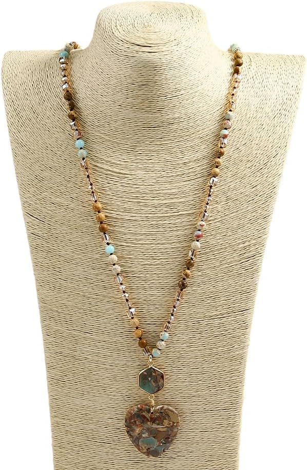 Yomisa Boho Necklaces for Women Men Long,33/34/35 Inch Natural Turquoise Tiger Eye Beaded Stone Pendant Necklaces for Women Trendy,Handmade Bohemian Western Bead Necklace Fashion Charm Jewelry Gift - Image 6