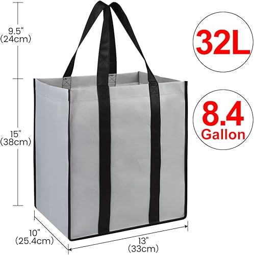 Miniatura 2 de Bodaon Bolsas de comestibles reutilizables de cocina plegables con fondo plástico, carrito de compras reutilizable plegable grande, Gris