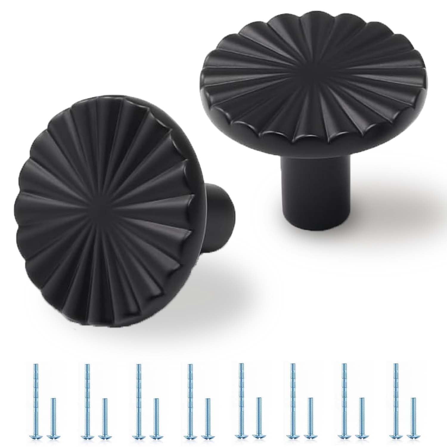 Rearjia 8 Pcs 30mm Cabinet Knobs, Antique Black Drawer Knobs with Screws, Vintage Cupboard Handles Cabinet Hardware Knob for Furniture, Kitchen, Dresser, Wardrobe, Drawer - Round knobs (Black)