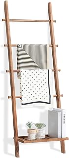 FUIN 5ft Wood Blanket Ladder with Bottom Shelf for Living Room Decorativ...