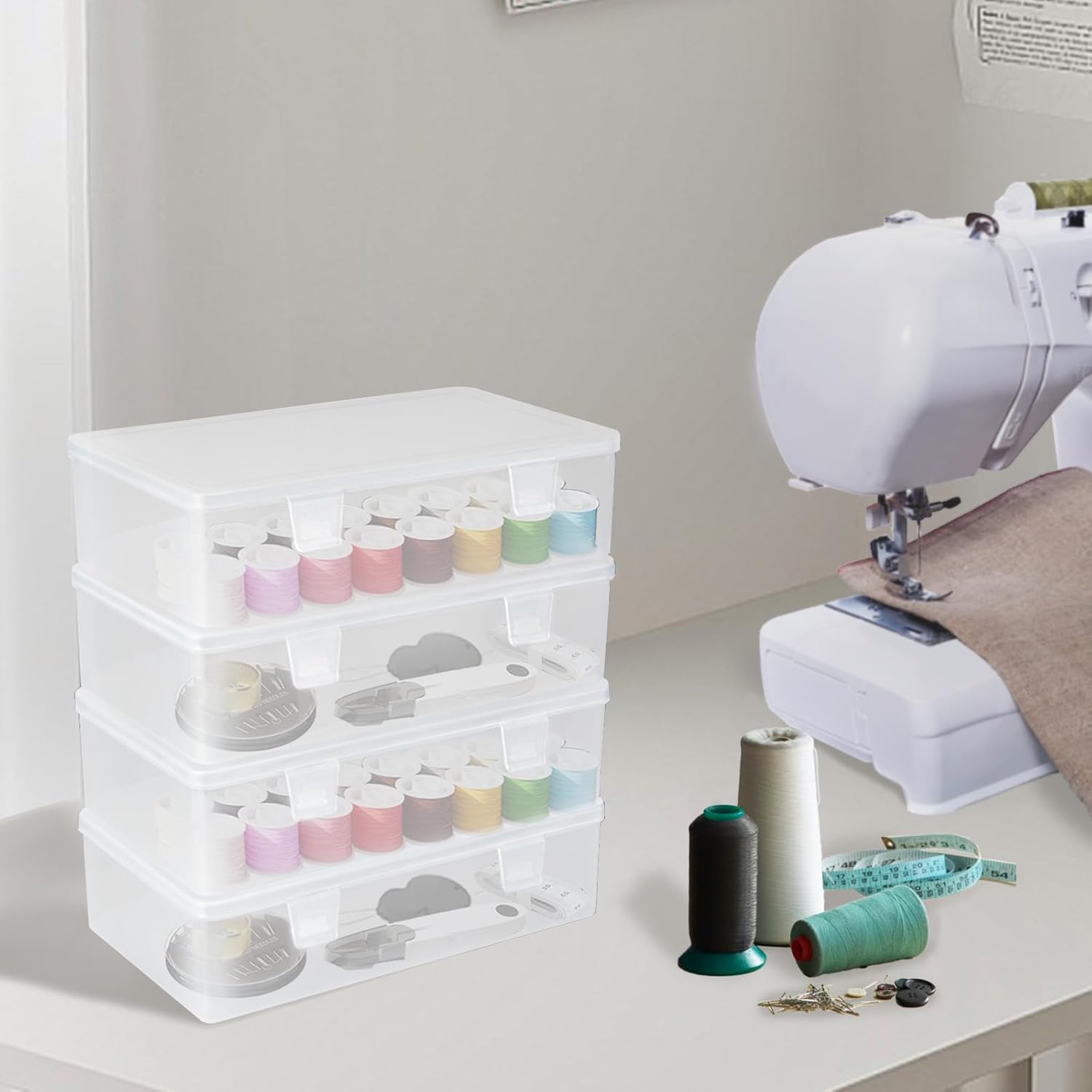 6 Pack Small Plastic Containers, Rectangular Pencil Crayon Box Storage Containers with Lid, Clear Storage Containers Craft Box for Washi Tape Crayon Bead Ribbons, 8.6'' × 5.1'' × 2.3''