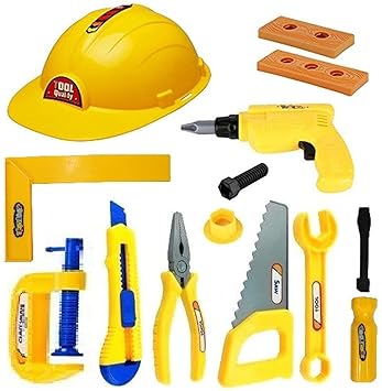 High Trusted Construction Equipments Tools Toy Set for Kids Boys,Engineering Workshop Tool kit with Safety Helmet & Equiments, (Multi Color)