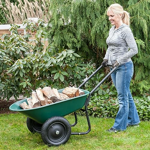 ComaaM Dual Wheel, Poly Tray Yard Rover Wheelbarrow