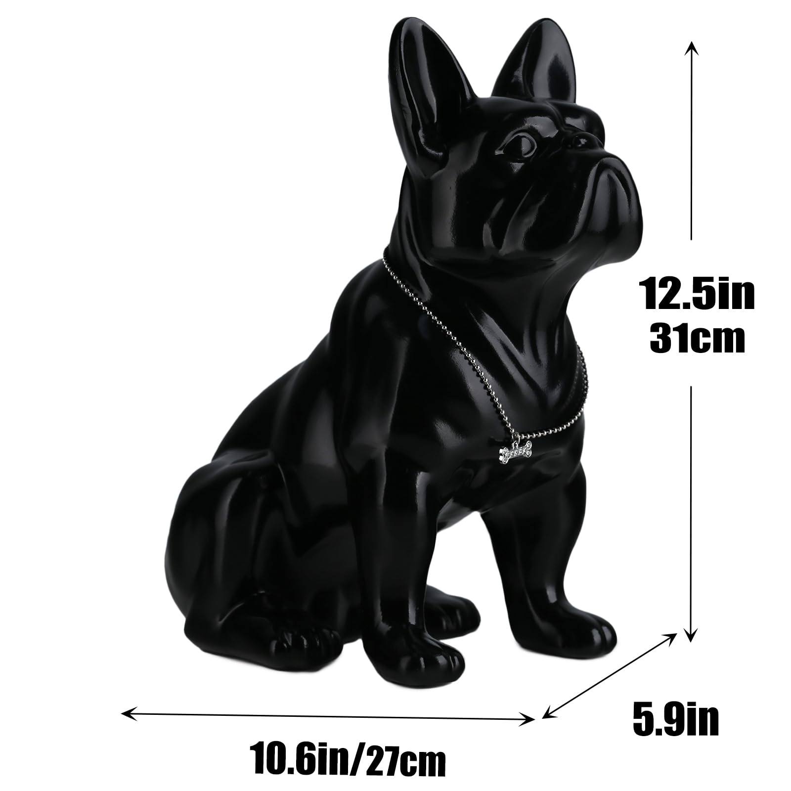 Statua di Bulldog Francese, Statua di Carlino Nero in Resina Seduto, Scultura di Bulldog Inglese per Decorazione della Casa, Decorazione per Scrivania del Soggiorno, Arte Moderna Regalo per