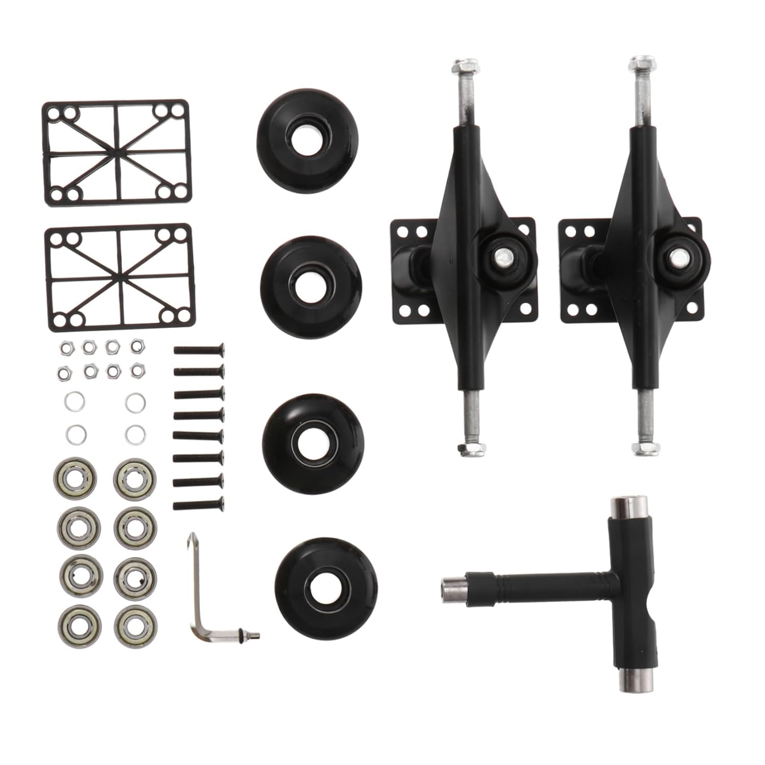 1Set Double Tilt Skateboard Bridge Full Set Trucks PU Wheels Bearings Kit for All Skateboards Long Boards Easy Installation Replacement Accessories