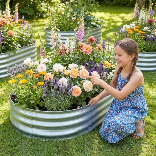 Image of Land Guard 2 Pack 4x2x1ft Galvanized Raised Garden Bed Outdoor, Heavy Duty Bottomless Metal Raised Planter Box for Vegetables, Flowers, Herbs, Backyard Patio Gardening, Silver